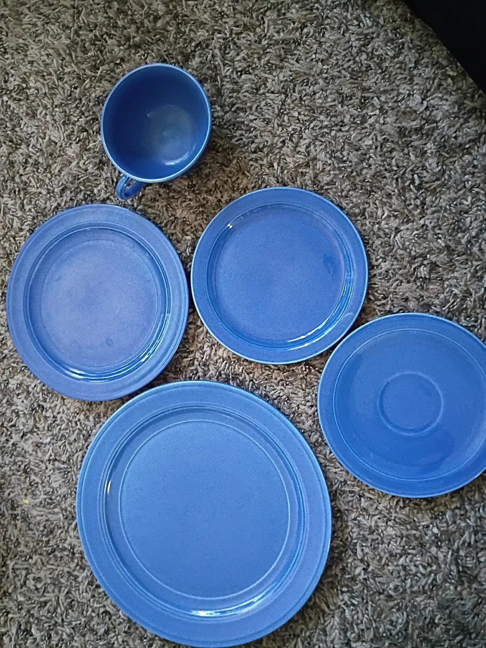 Vintage Early California Vernonware Blue Ceramic Tea Cup and Plate Set